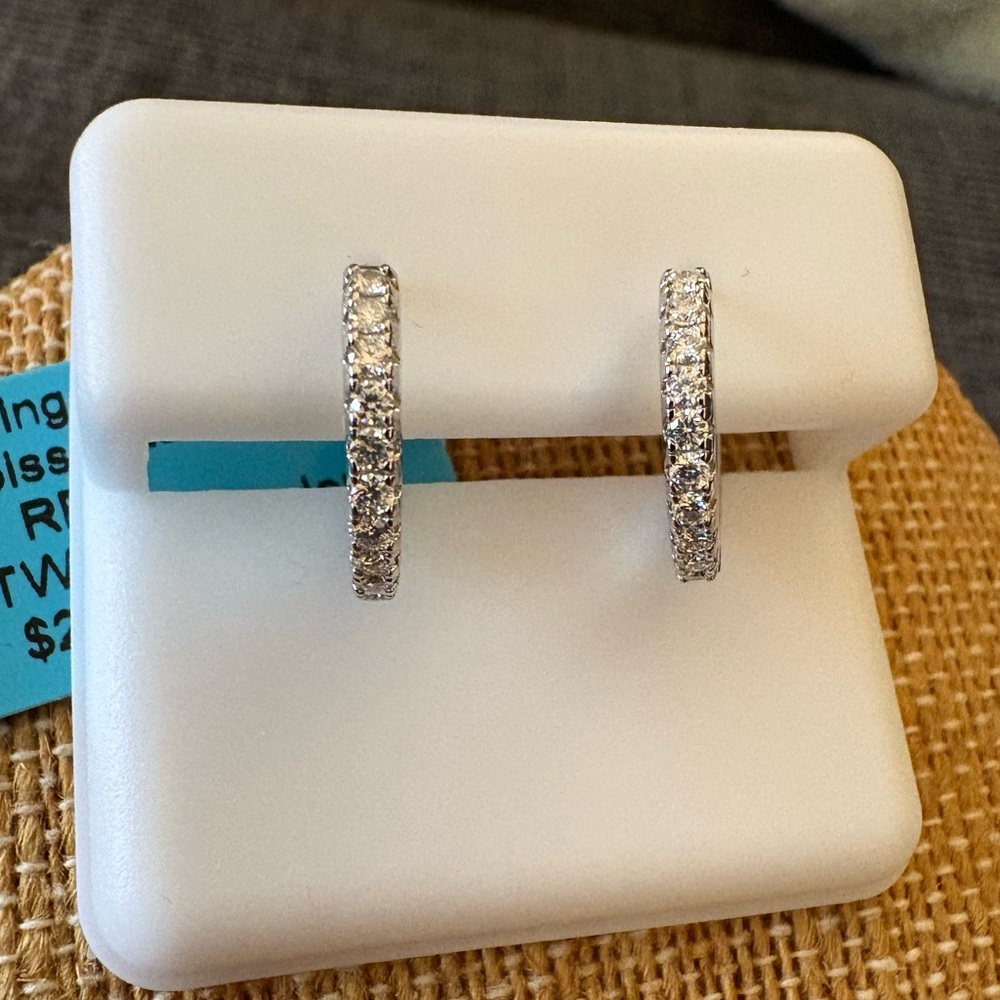 Solid Sterling Silver .31 Carat VVSD Moissanite Huggie Hoops